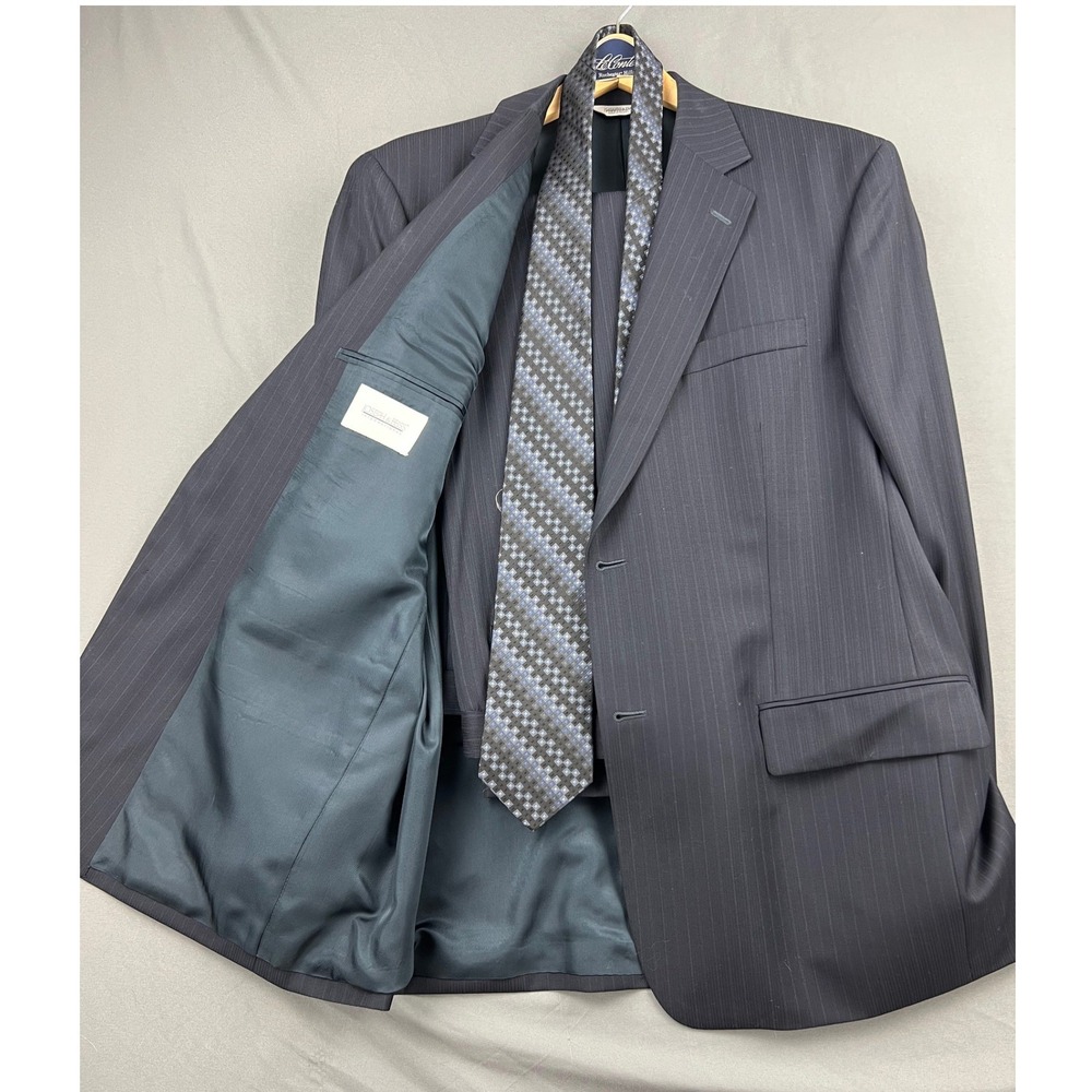Joseph & Feiss Suit Mens 42R 41x30 Pinstripe Wool Charcoal Grey 3pc w/ Tie Good